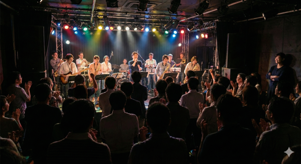 観客の前で演奏する音楽教室の発表ライブ